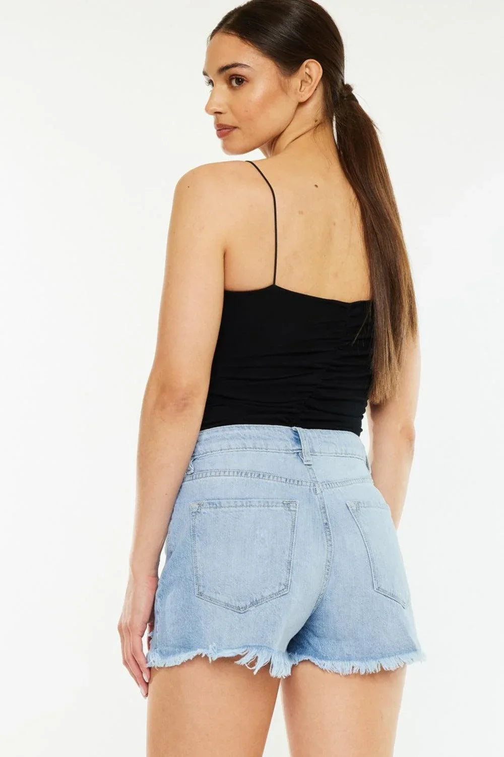 Kancan Raw Hem Distressed High Waist Denim Shorts - DAVERRI FASHIONS