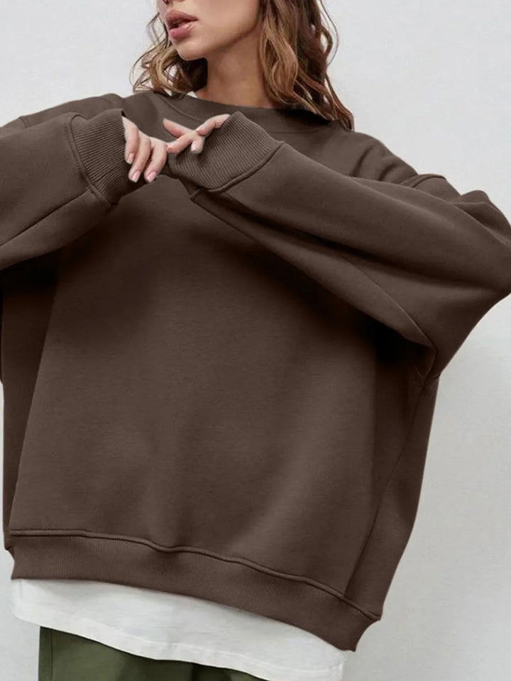 Round Neck Dropped Shoulder Long Sleeve Sweatshirt | Sweatshirts Daverri Fashions