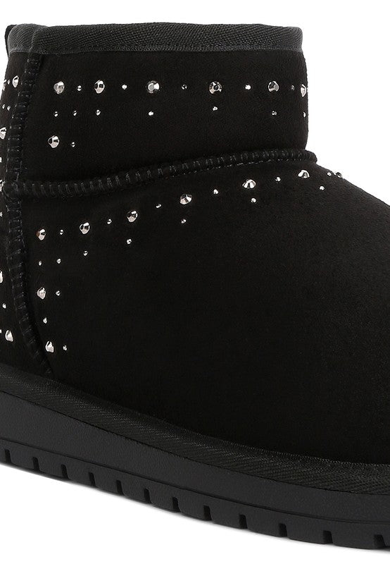 Winifred Rhinestone Embellished Fur Lined Boots | Boots Daverri Fashions