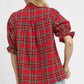 Umgee Plaid Smocked V-Neck Flannel Top
