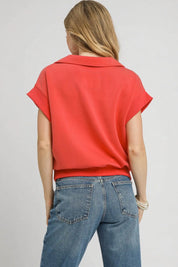 Umgee Luxe Knit Collared Short Sleeve Polo Sweatshirt | Sweatshirts Daverri Fashions
