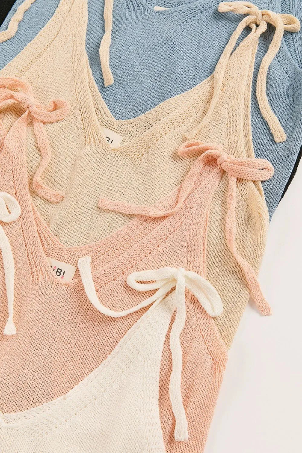 BiBi Tied Shoulder Solid Knit Top Tank Tops