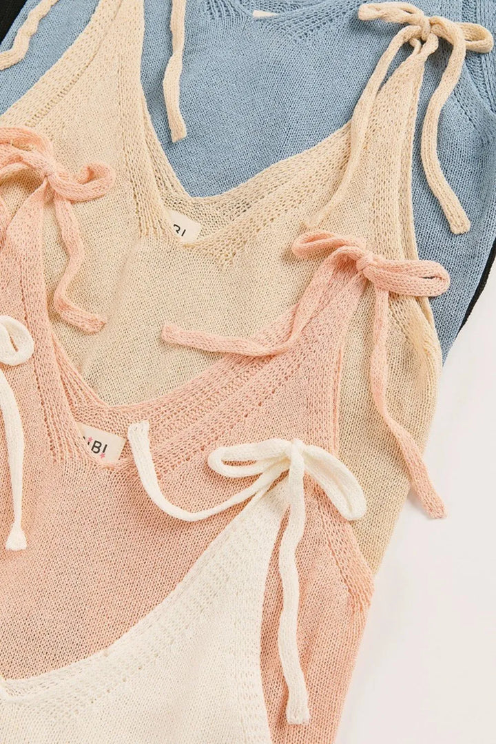 BiBi Tied Shoulder Solid Knit Top Tank Tops