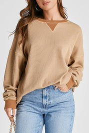 Tan Waffle-Knit Long Sleeve Sweatshirt | Sweatshirts Daverri Fashions