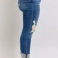 Judy Blue Full Size Mid Rise Boyfriend destroy Jeans with Yoke Pockets and Faux Selvedge Cuff Plus Size - DAVERRI FASHIONS