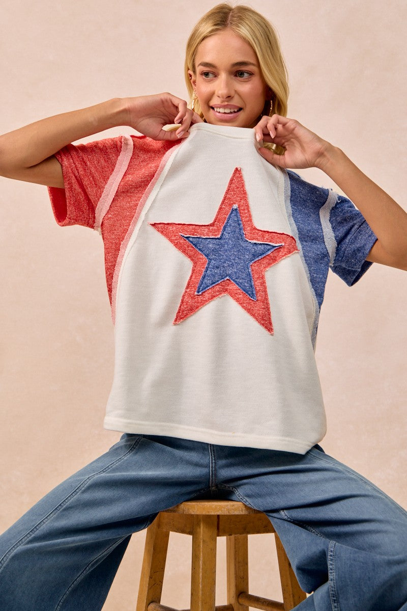 BiBi Fourth of July t-shirt with glittery red blue star applique