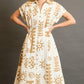 Umgee Full Size Abstract Print Elastic Waist Midi Dress Plus Size Tan