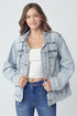 RISEN Full Size Distressed Drawstring Hooded Denim Jacket Light 3XL