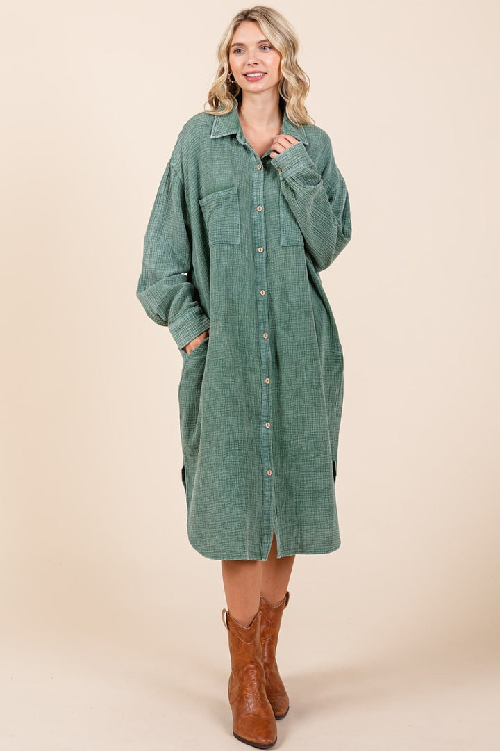 Mittoshop Mineral Wash Cotton Gauze Midi Shirt Dress Midi Dresses