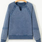 Blue denim mineral wash baggy sweatshirt with lace trim sleeves