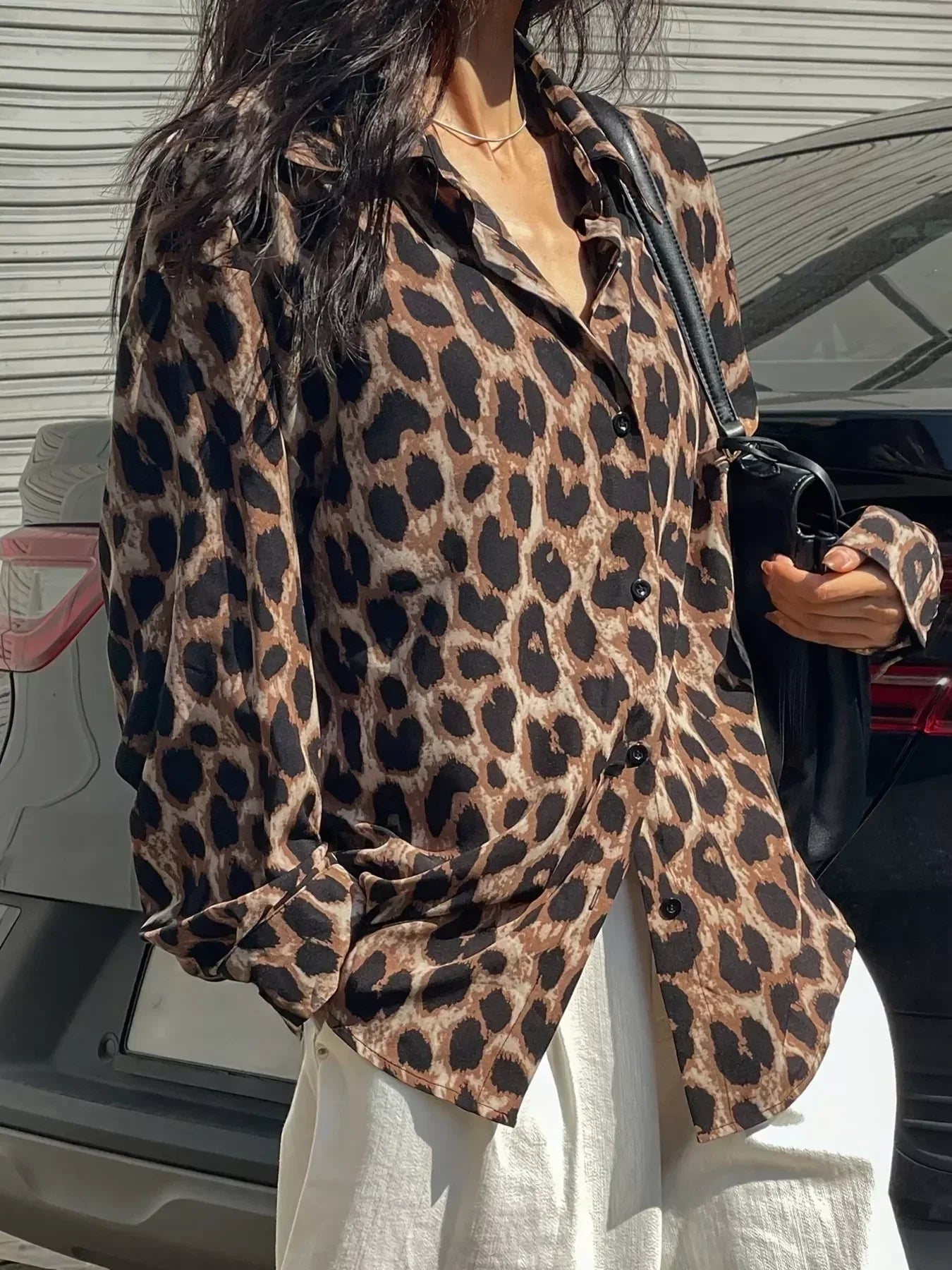 Leopard Print Button-Down Shirt - DAVERRI FASHIONS