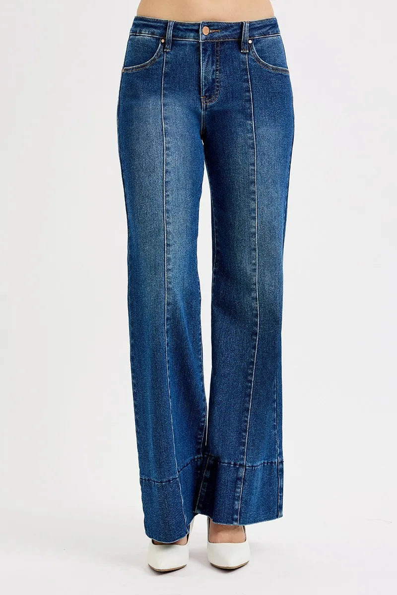RISEN Full Size Tummy Control Mid Rise Ankle Wide Flare Jeans Plus Size