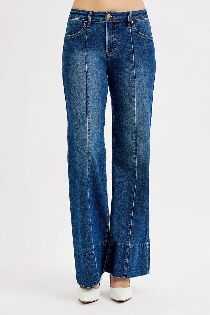 RISEN Full Size Tummy Control Mid Rise Ankle Wide Flare Jeans Plus Size