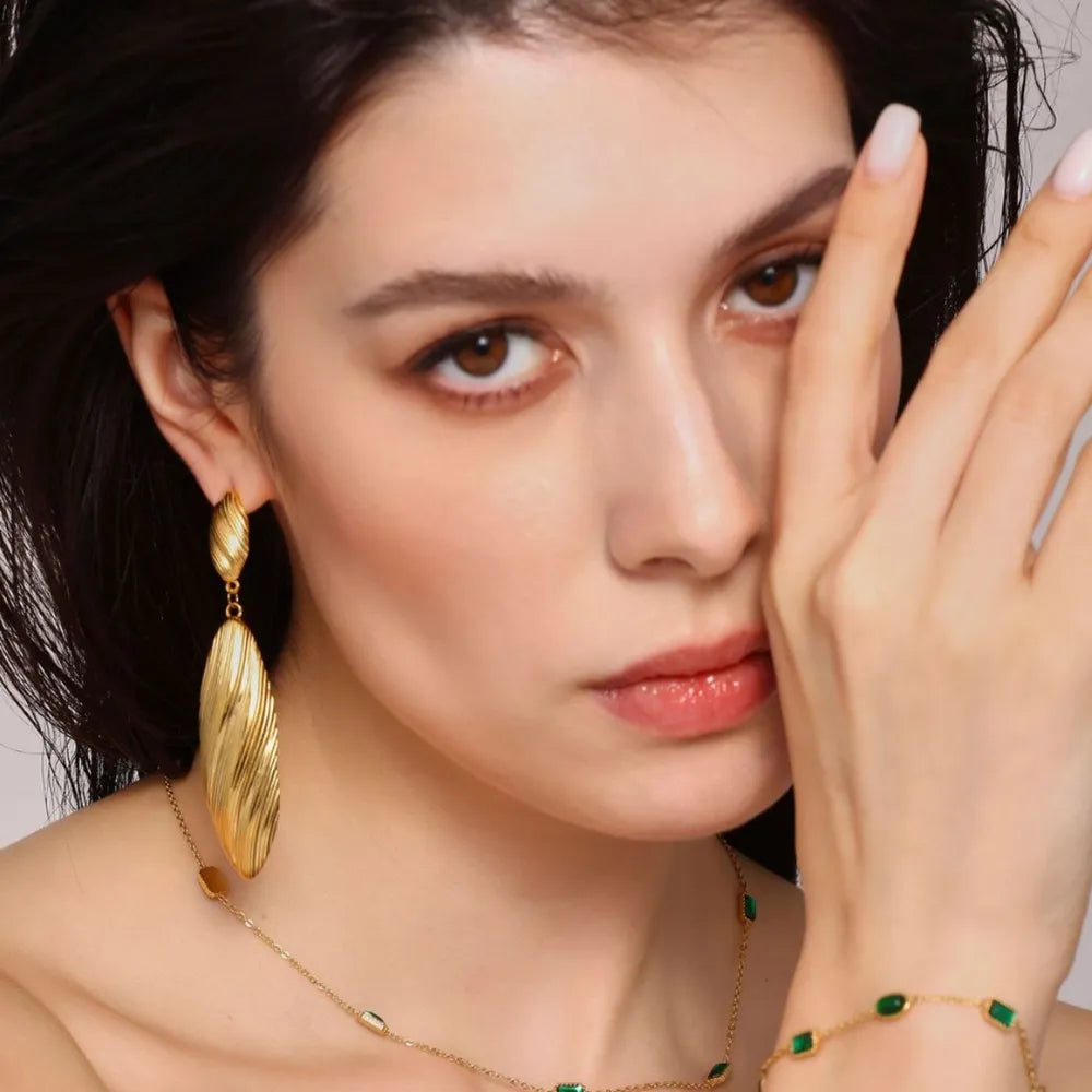 Gold One Size Stainless Steel Dangle Earrings | Earrings Daverri Fashions