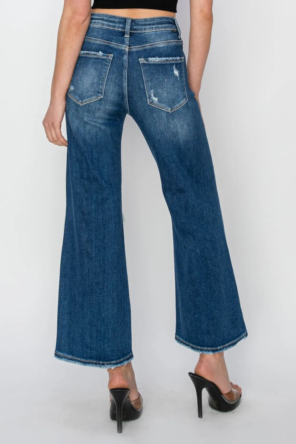 Risen Full Size High Rise Patch Detailed Wide Leg Crop Jeans | Jeans Daverri Fashions