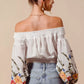White SO ME floral embroidered off-shoulder crop top blouse