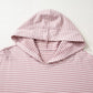 Dusty pink striped thumbhole hoodie with side slits and drop shoulders