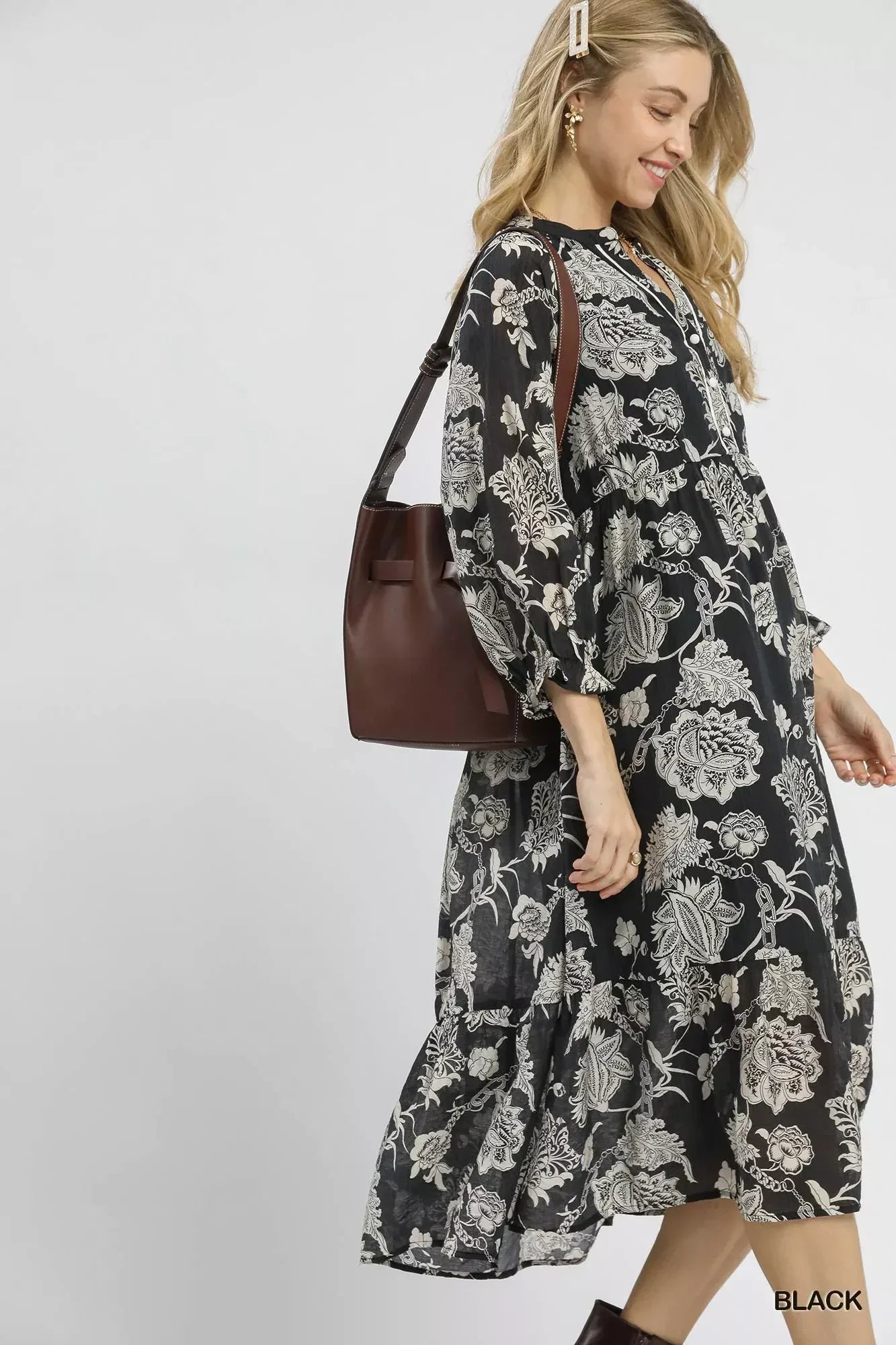 Umgee Floral Print Boho Midi Dress - DAVERRI FASHIONS