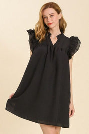 Umgee Full Size Layered Ruffle Sleeve Mini Dress Plus Size Black Mini Dresses