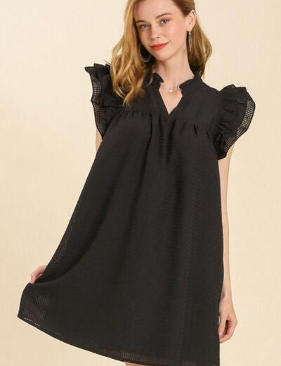 Umgee Full Size Layered Ruffle Sleeve Mini Dress Plus Size Black Mini Dresses