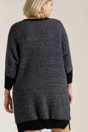 Umgee Full Size Ribbed Hem Round Neck 3/4 Sleeve Sweater Dress with Pockets Plus Size | Daverri Fashions