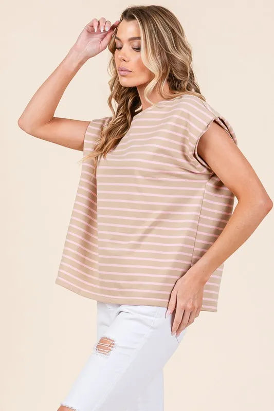Lime 'N' Chili Striped Muscle Sleeve Top