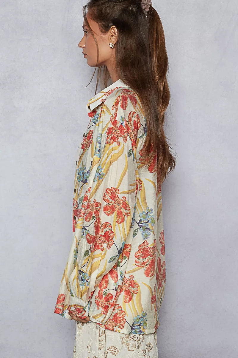 POL Floral Print Button Down Long Sleeve Shirt | Daverri Fashions