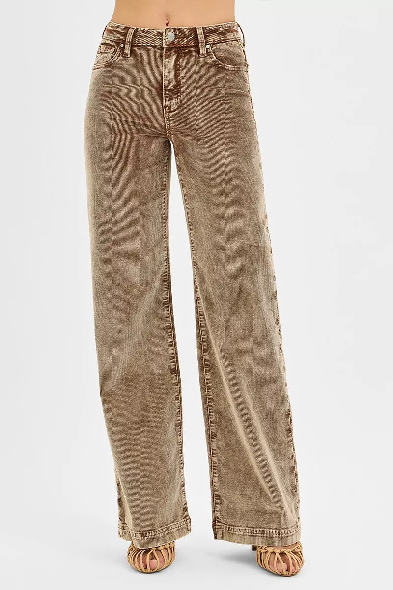 MOCHA RISEN High Rise Wide Leg Corduroy Jeans | Jeans Daverri Fashions