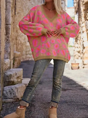 Leopard Oversized V-Neck Sweater | Sweaters Daverri Fashions