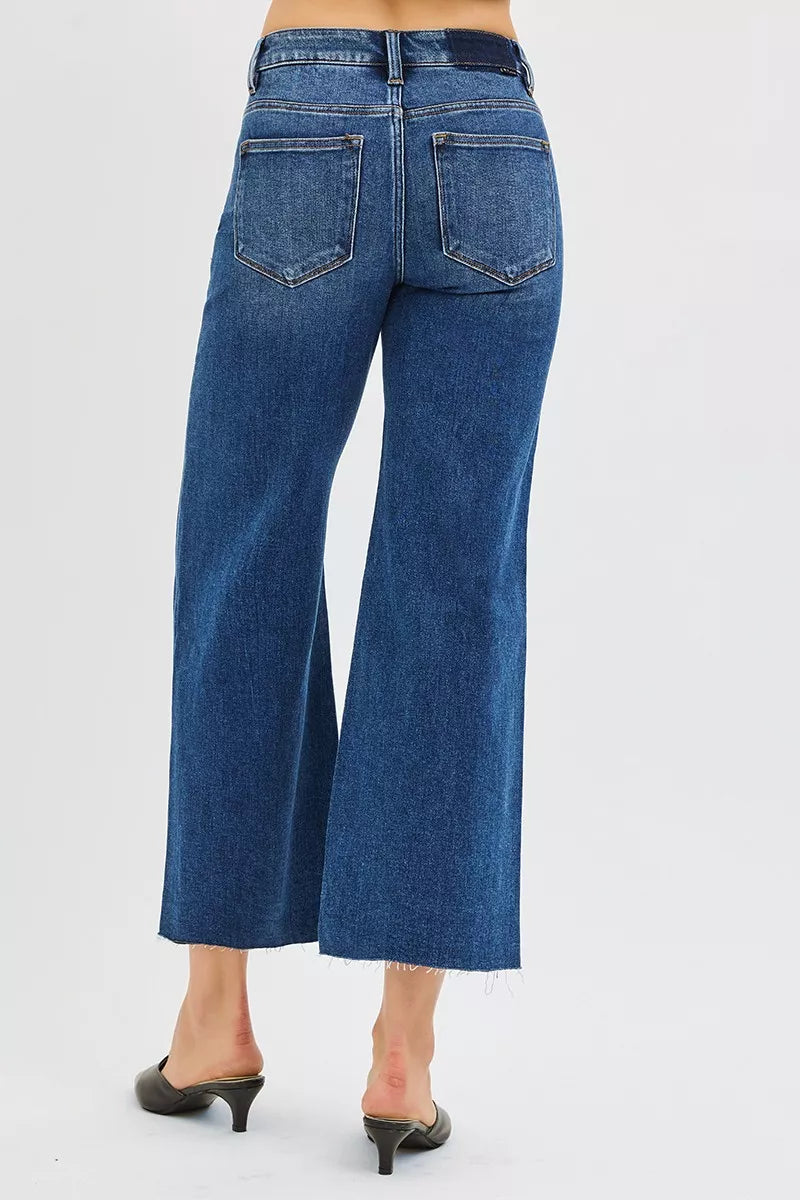 RISEN Full Size Mid Rise Crop Wide Raw Cut Hem Jeans Plus Size | Jeans Daverri Fashions