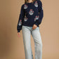 Umgee Floral Knit Sweater with Puff Sleeves - DAVERRI FASHIONS