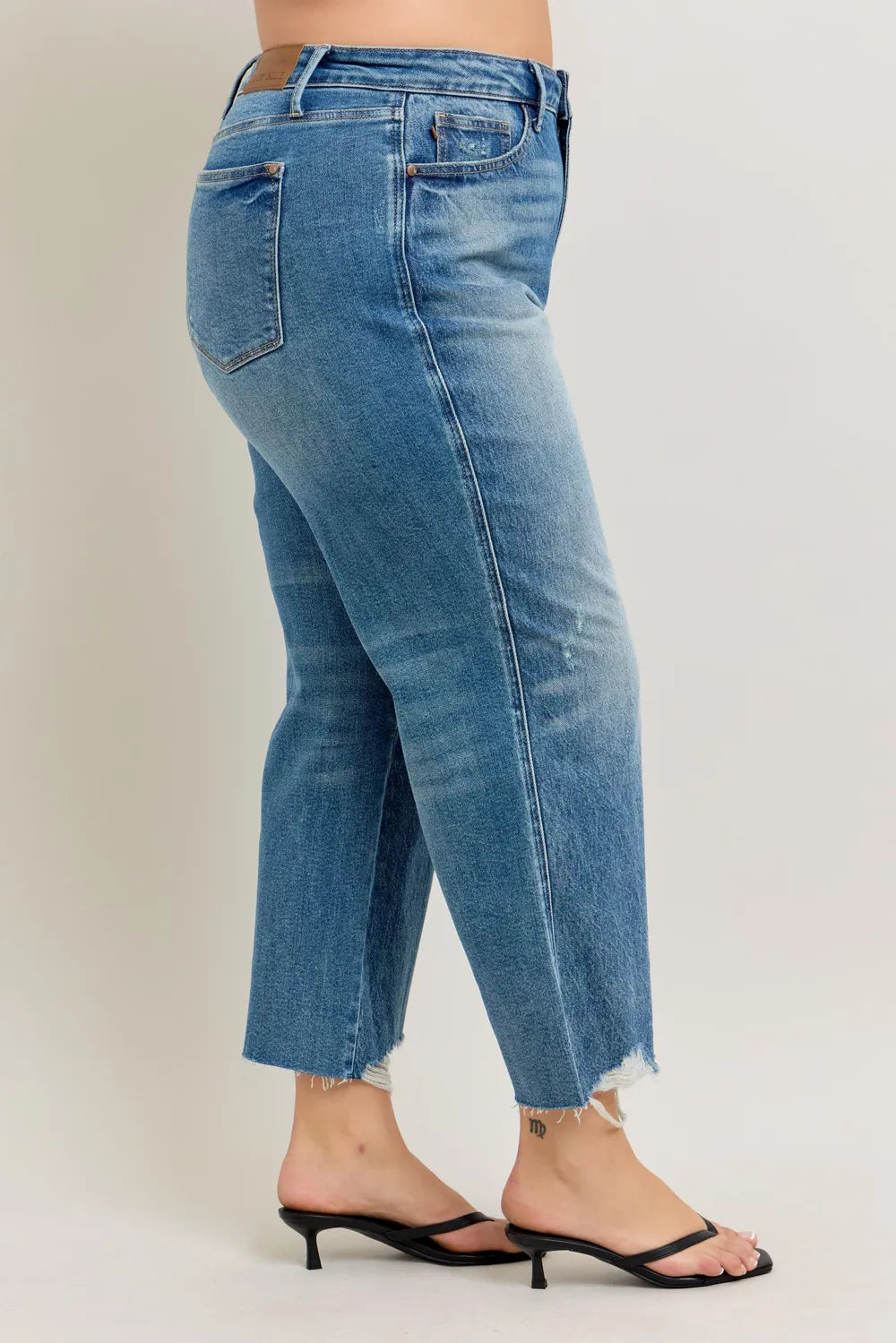 Judy Blue Plus Size High Waist Rigid Magic Destroy Hem Crop Wide Jeans