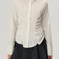 Ruched Button Down Long Sleeve Shirt - DAVERRI FASHIONS
