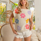 BiBi Multi Jeweled Crochet Flower Patch Sweater Vest Sweaters