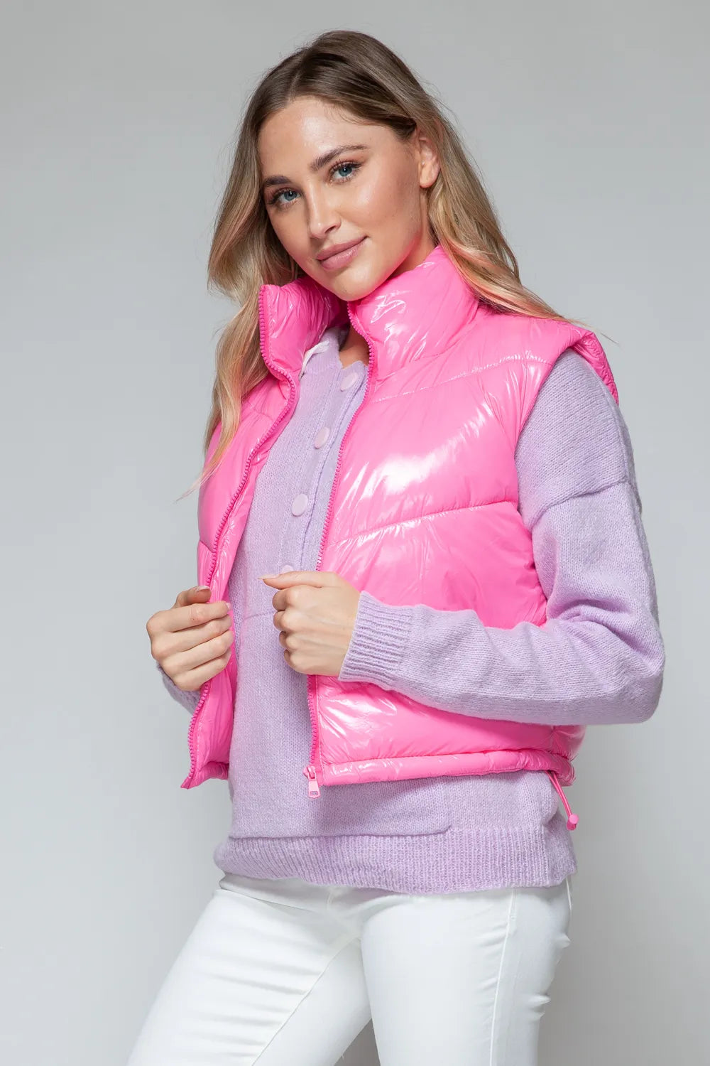 Snobbish Zip Up Turtleneck Shiny Quilted Vest | Vest Jackets Daverri Fashions