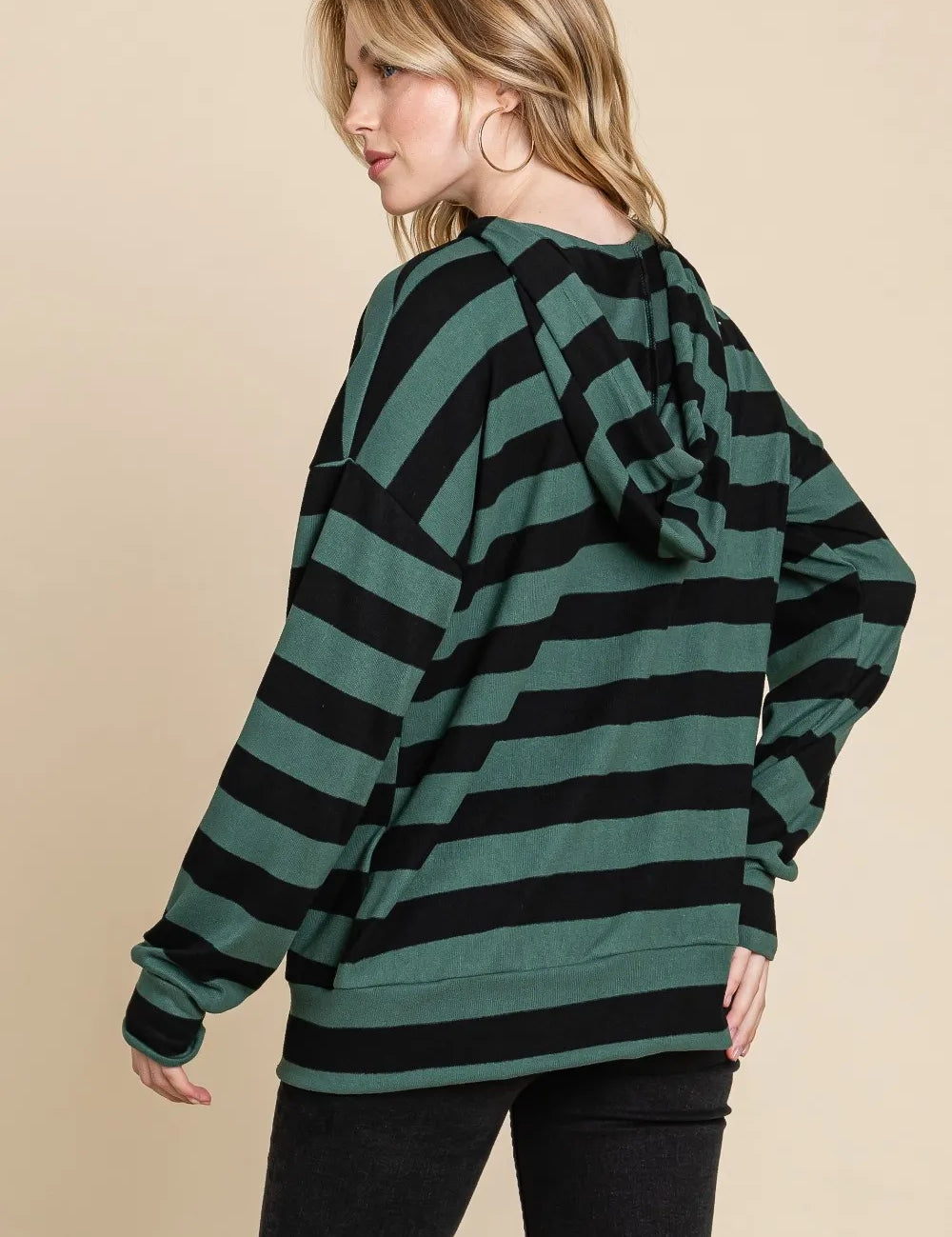 BOMBOM Drawstring Striped Dropped Shoulder Hoodie | Hoodies Daverri Fashions