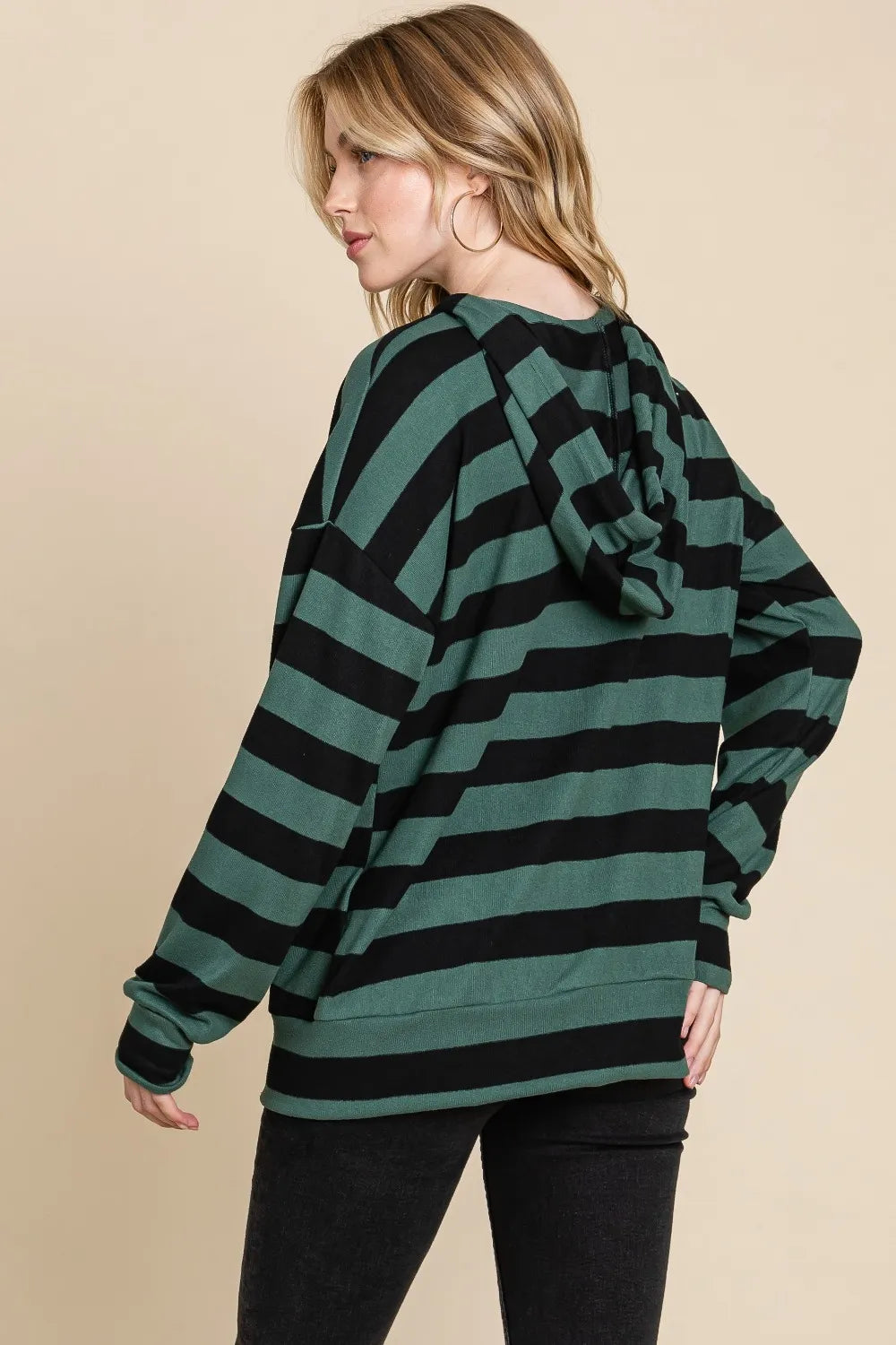 BOMBOM Drawstring Striped Dropped Shoulder Hoodie | Hoodies Daverri Fashions
