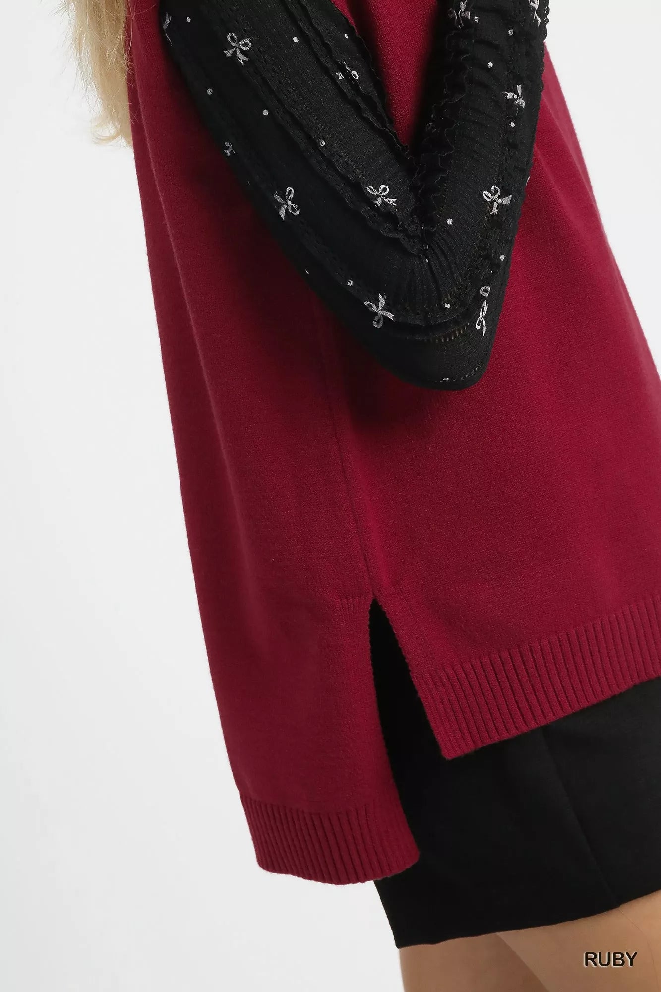 Umgee High-Low Turtleneck Sleeveless Sweater Top | Sweaters Daverri Fashions