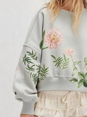 Printed Round Neck Dropped Shoulder Sweatshirt | Sweatshirts Daverri Fashions