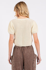 Mittoshop V-Neck Short Sleeve Crop Sweater