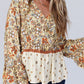 Women’s yellow printed floral bell sleeve V-neck peplum blouse