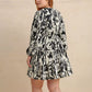 Plus Size Printed V-Neck Long Sleeve Mini Dress - DAVERRI FASHIONS