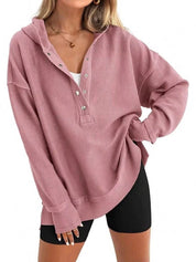 Half Snap Long Sleeve Hoodie | Hoodies Daverri Fashions