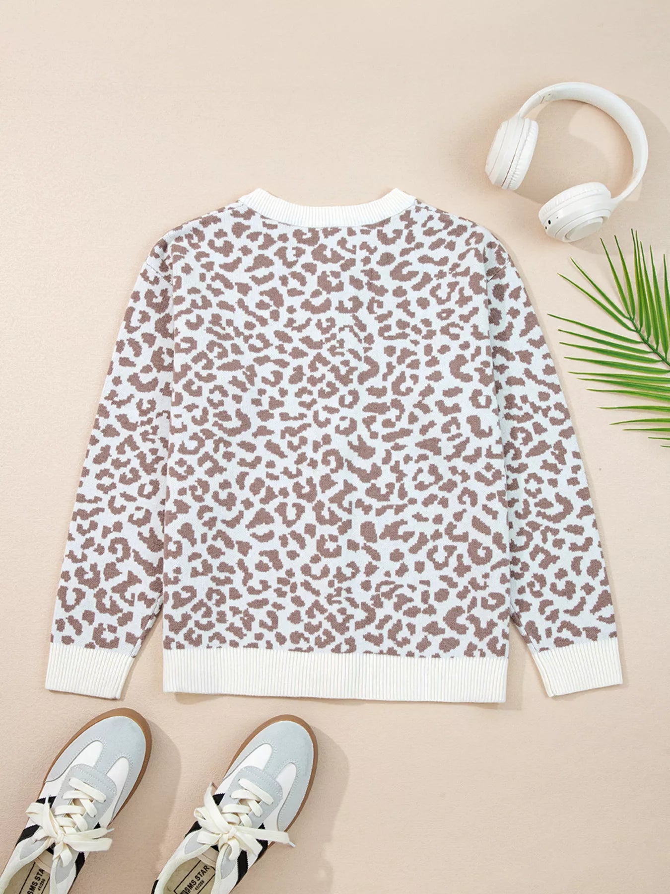 Leopard Drop Shoulder Chunky Knitted Cardigan | Cardigans Daverri Fashions