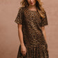BiBi Tie Back Leopard Round Neck Short Sleeve Dress