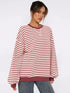 Striped Round Neck Long Sleeve Sweatshirt - DAVERRI FASHIONS