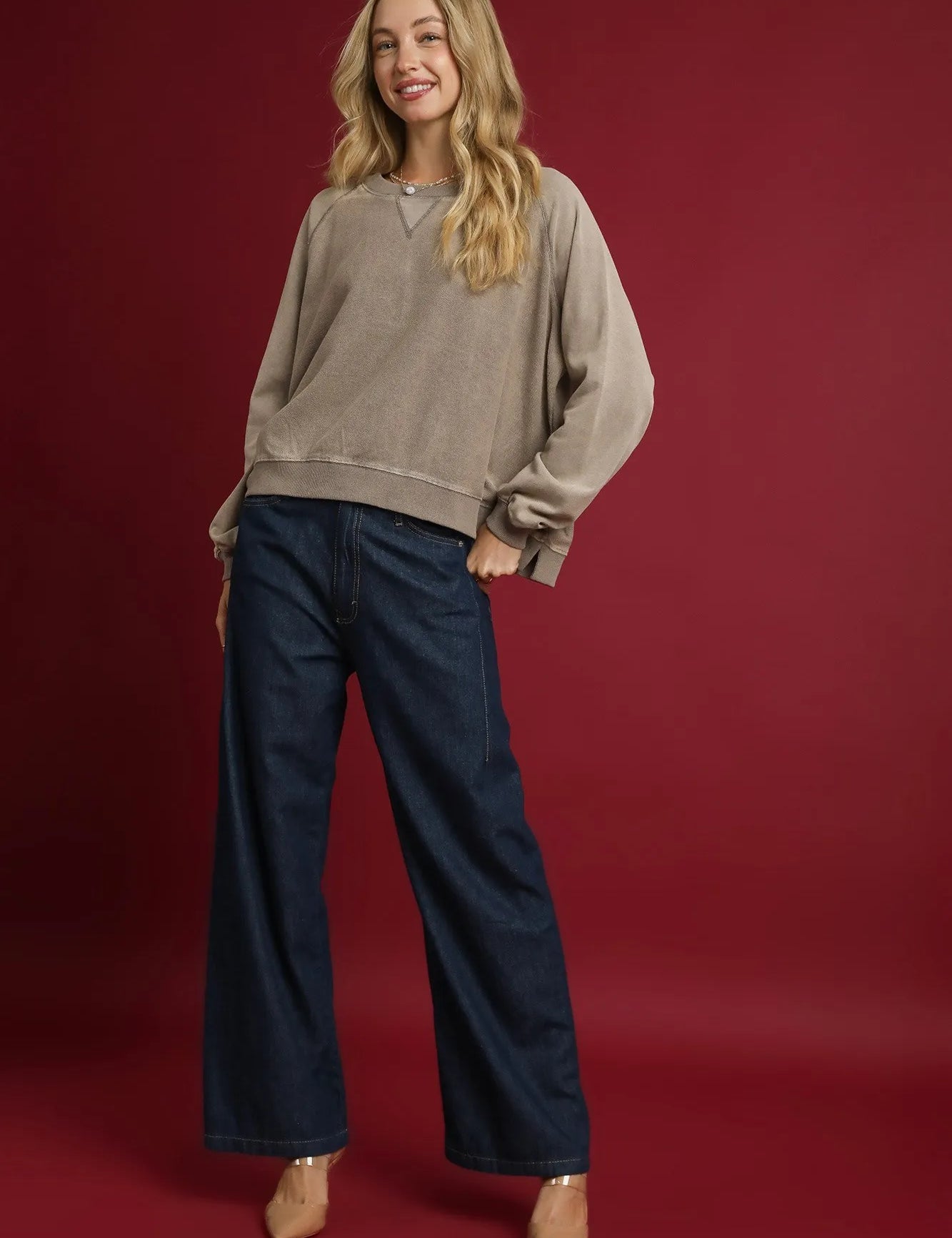 Umgee Mineral Wash French Terry Sweatshirt | Sweatshirts Daverri Fashions