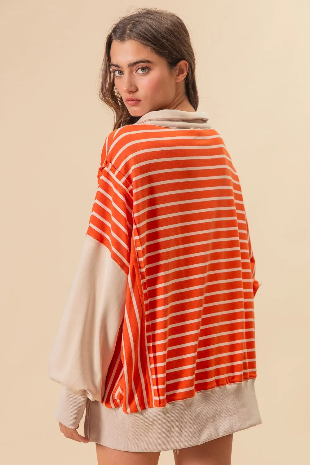 BiBi Stripe Knit Loose Fit Top With Cut Edge Detail Tops