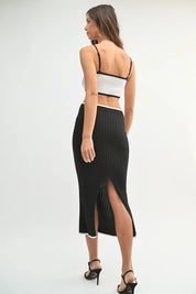 MABLE Black Ribbed Knit Color Block Cutout Midi Dress | Midi Dresses Daverri Fashions
