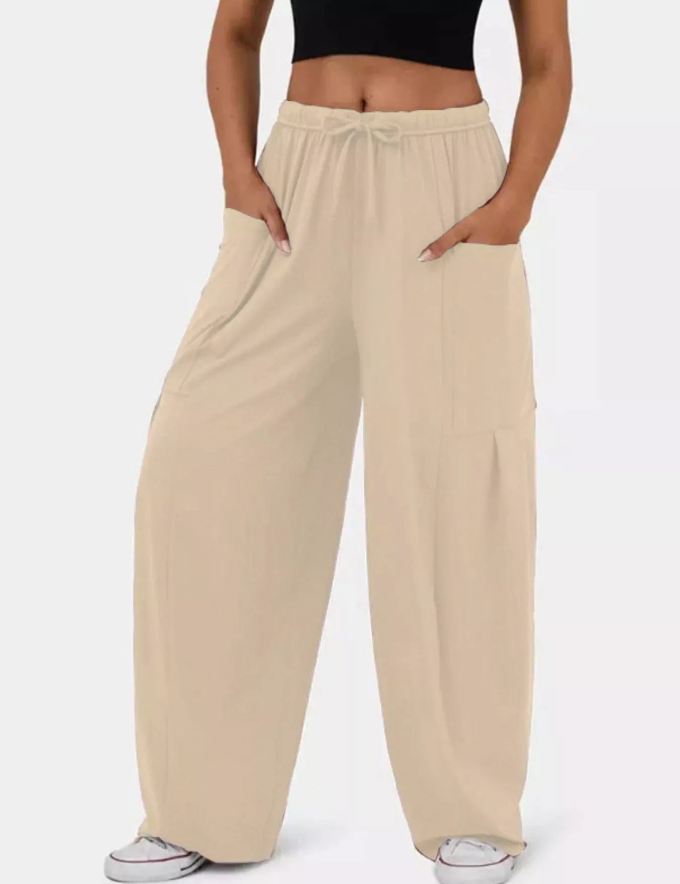 Apricot Drawstring Wide Leg Pants | Pants Daverri Fashions